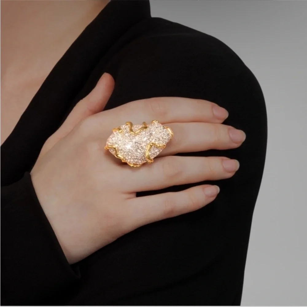 ALEXIS BITTAR • SOLANALES LARGE CRYSTAL PAVE GEODE RING sz 7.5